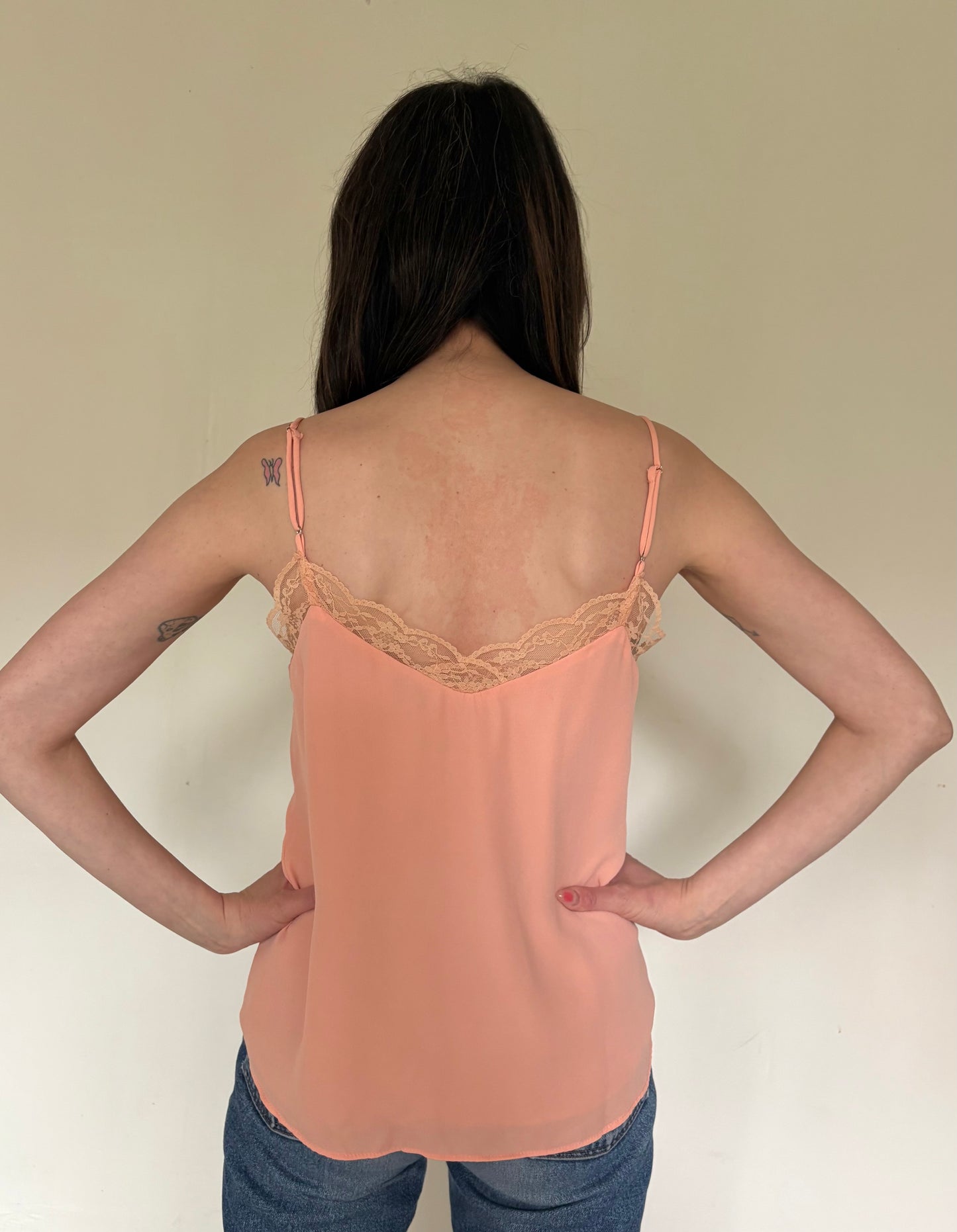Pink camisole with lace trim