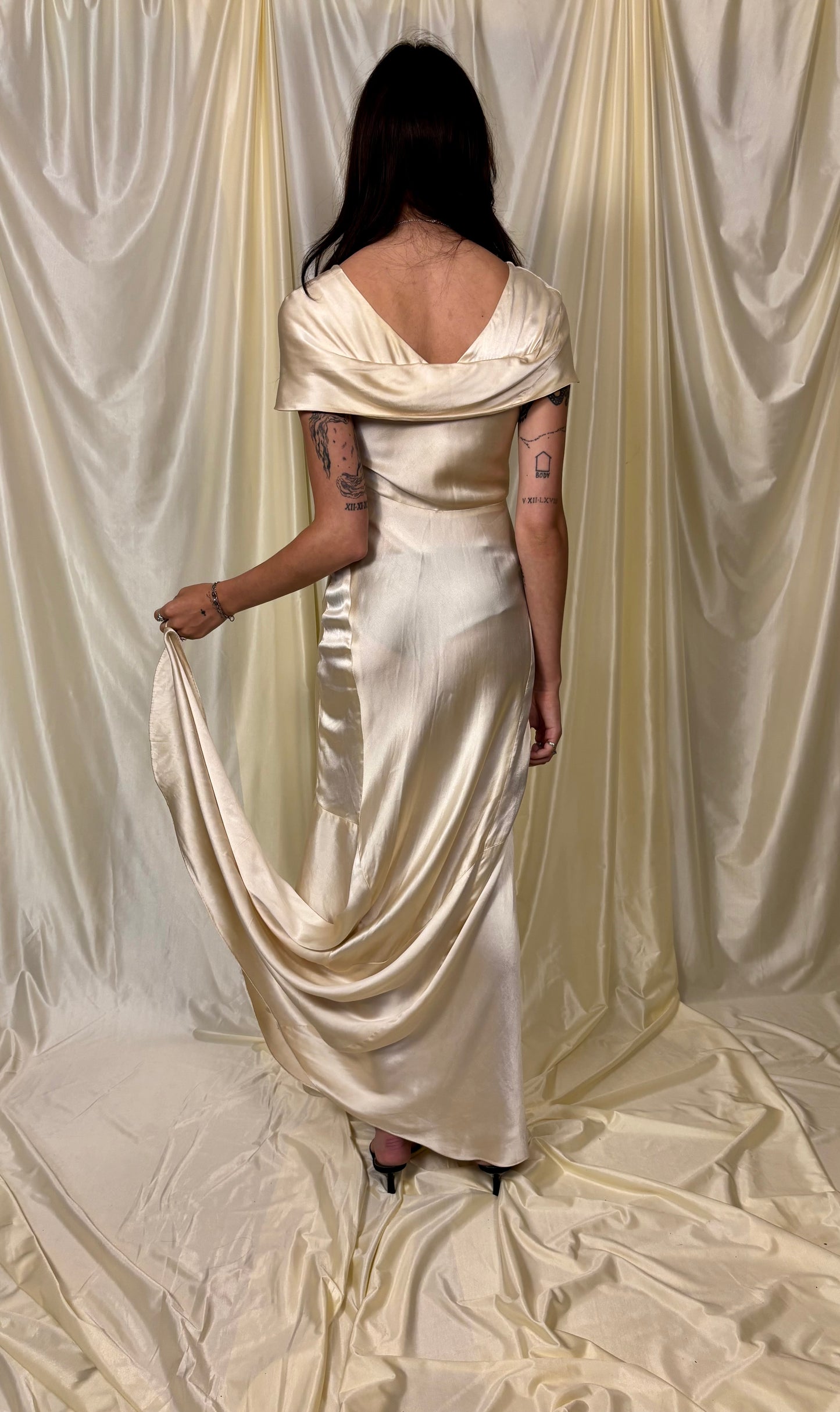 1920s/30s satin bias cut wedding gown with train