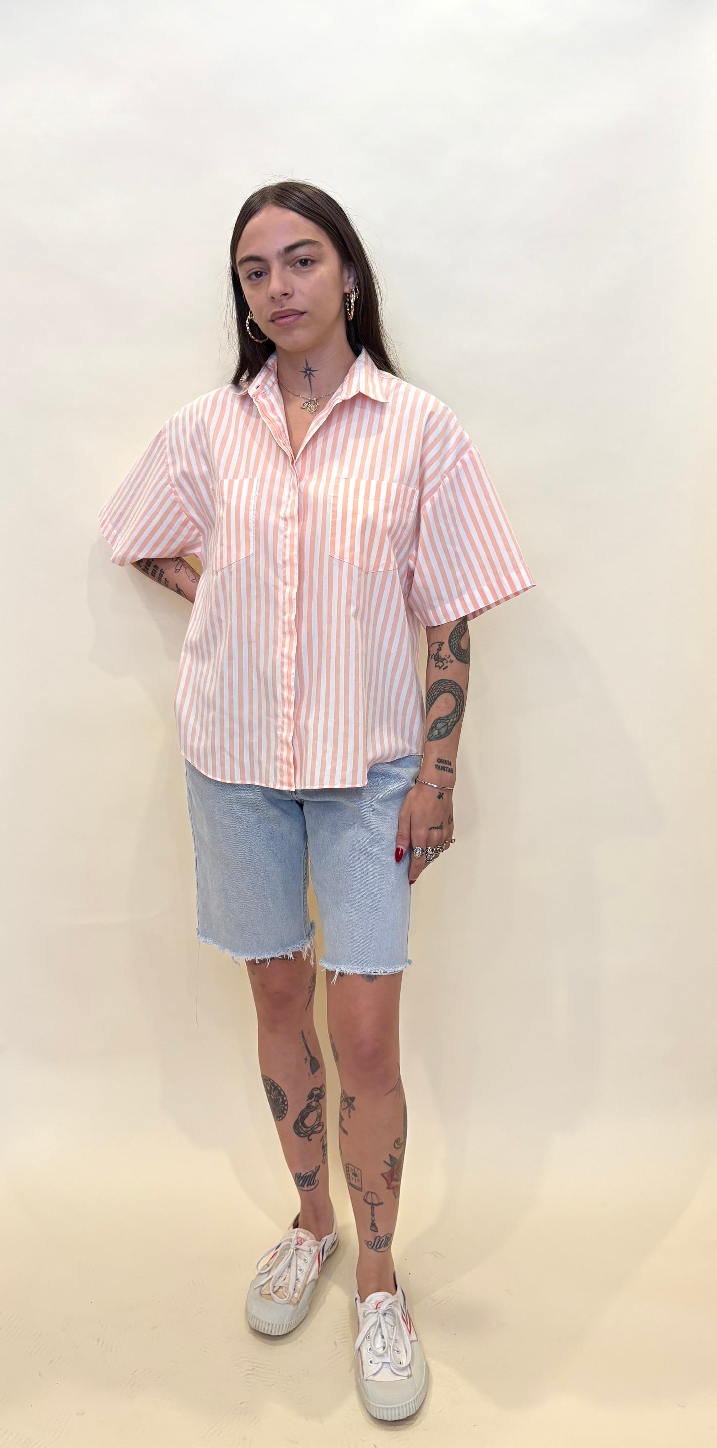 1980s Salmon Striped Button Up