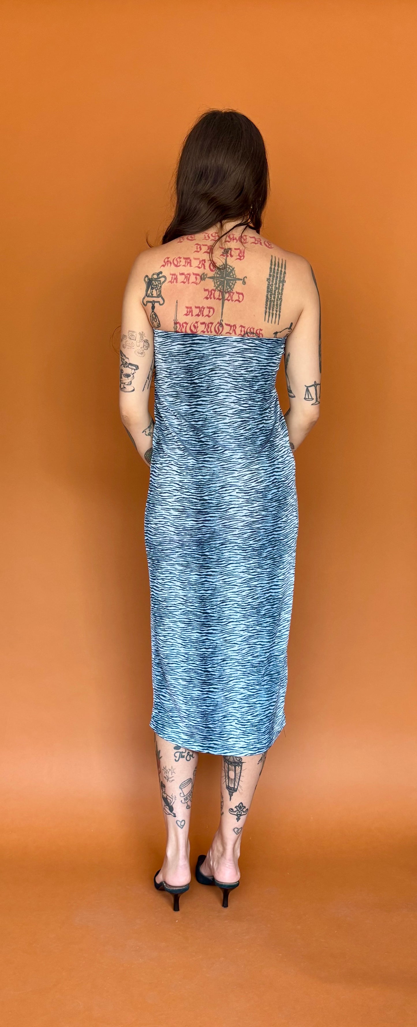 Y2K blue tiger print tube dress