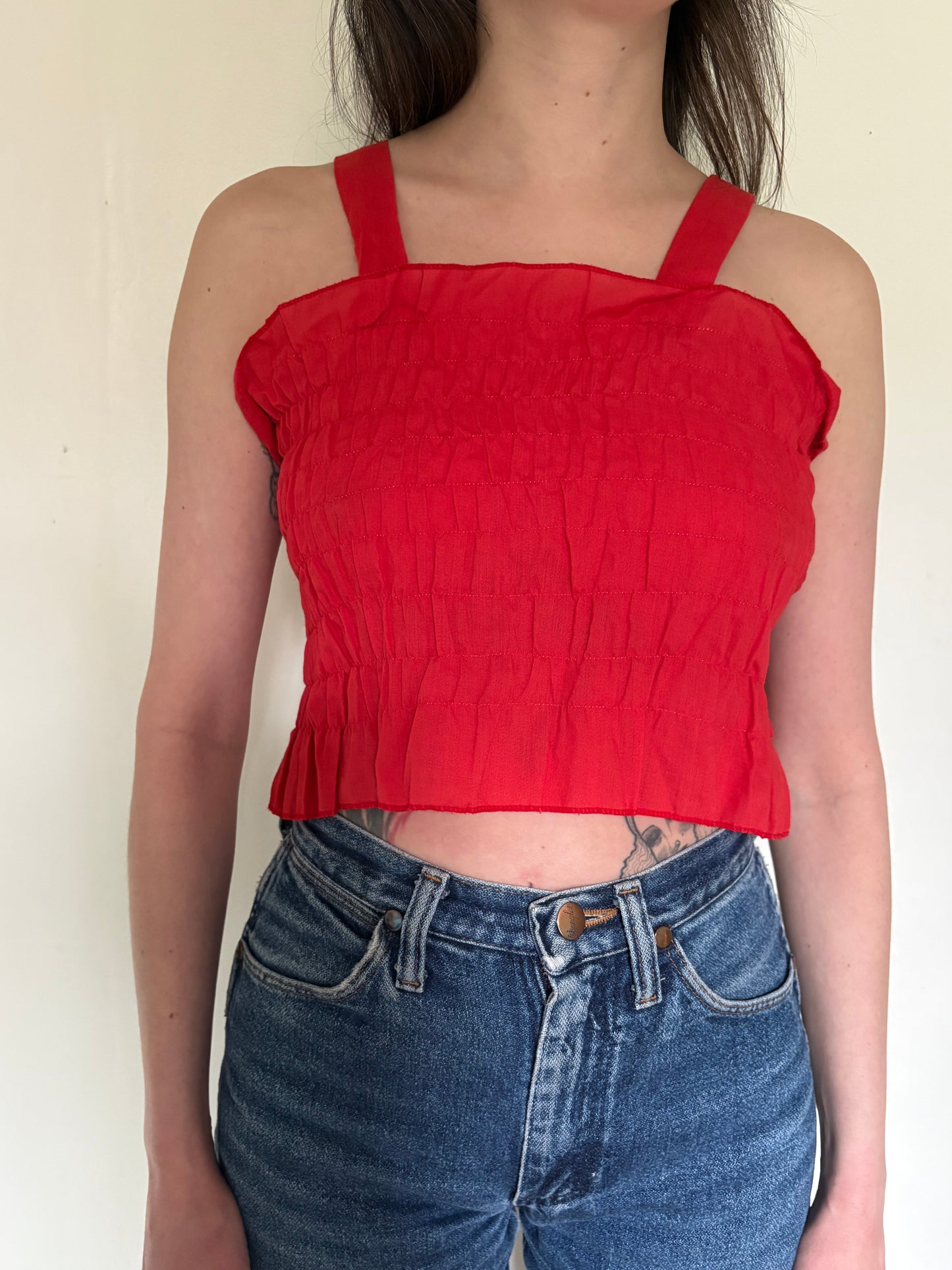 70s red smocked tank