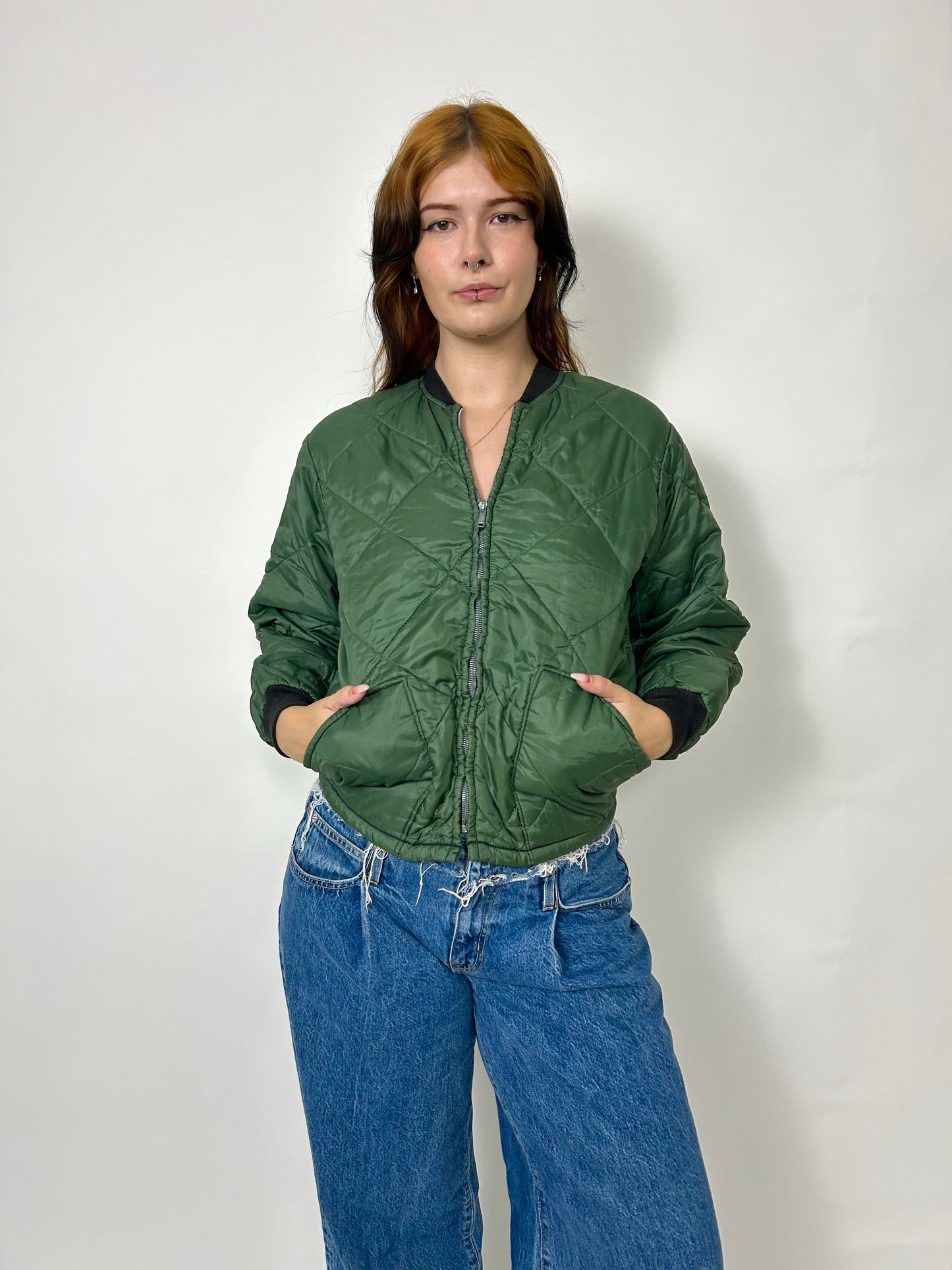1960s Forest Green Quilted Zip Up