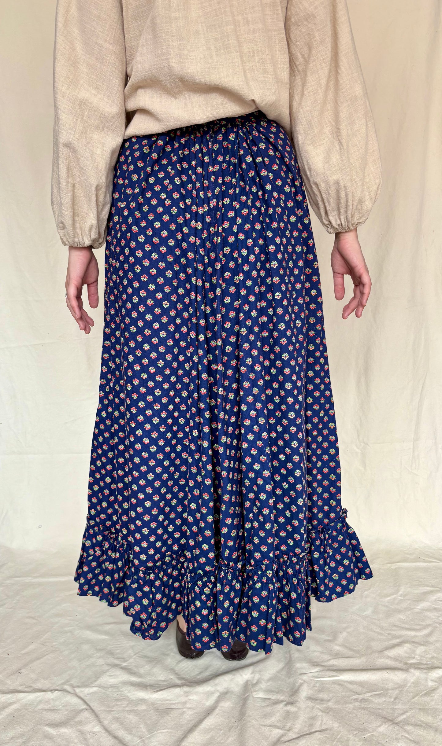 1970s blue cotton prairie skirt