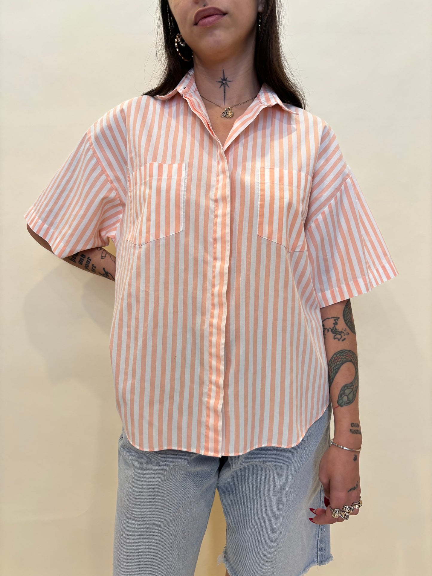 1980s Salmon Striped Button Up