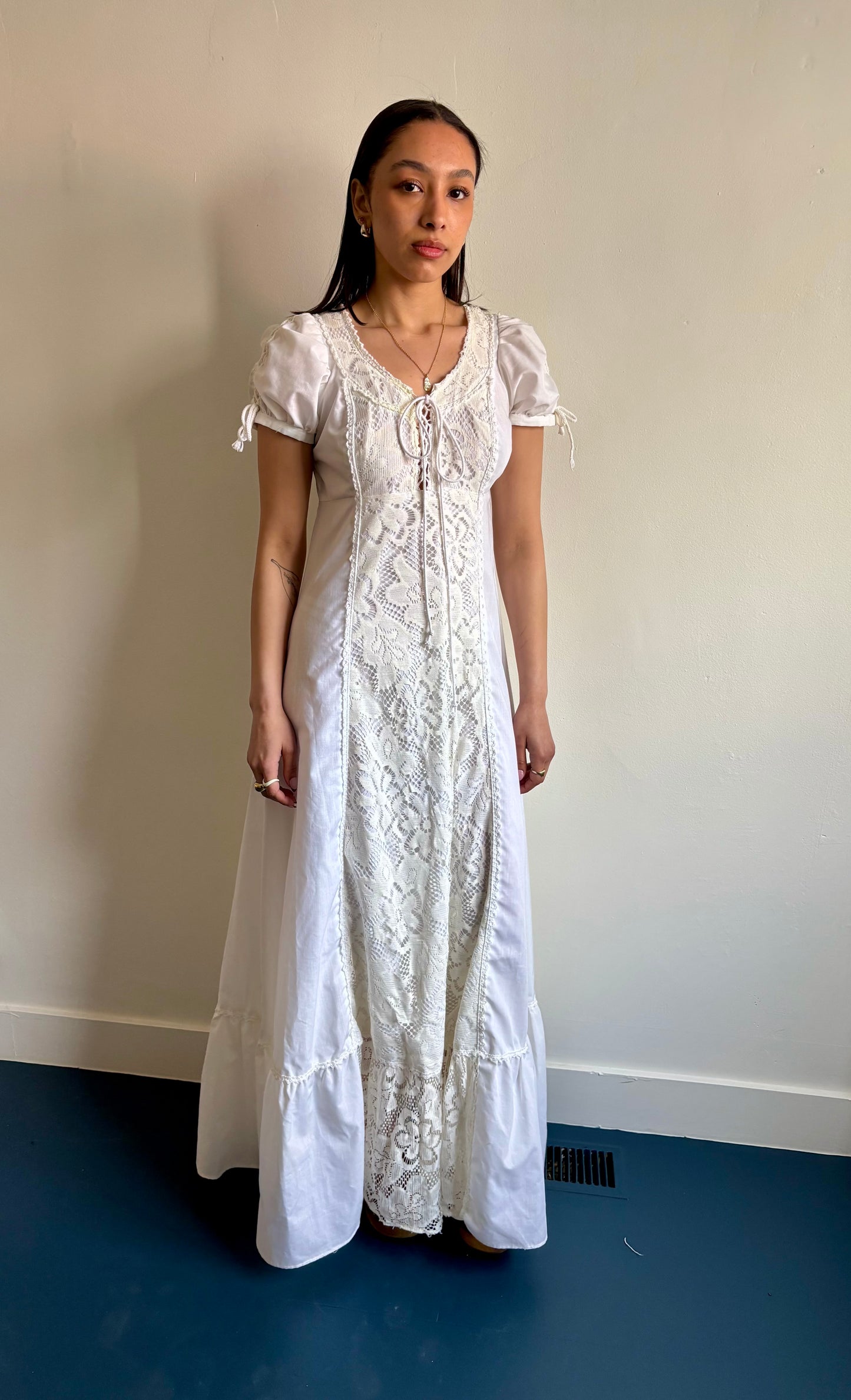 Gunne Sax black label white cotton prairie dress
