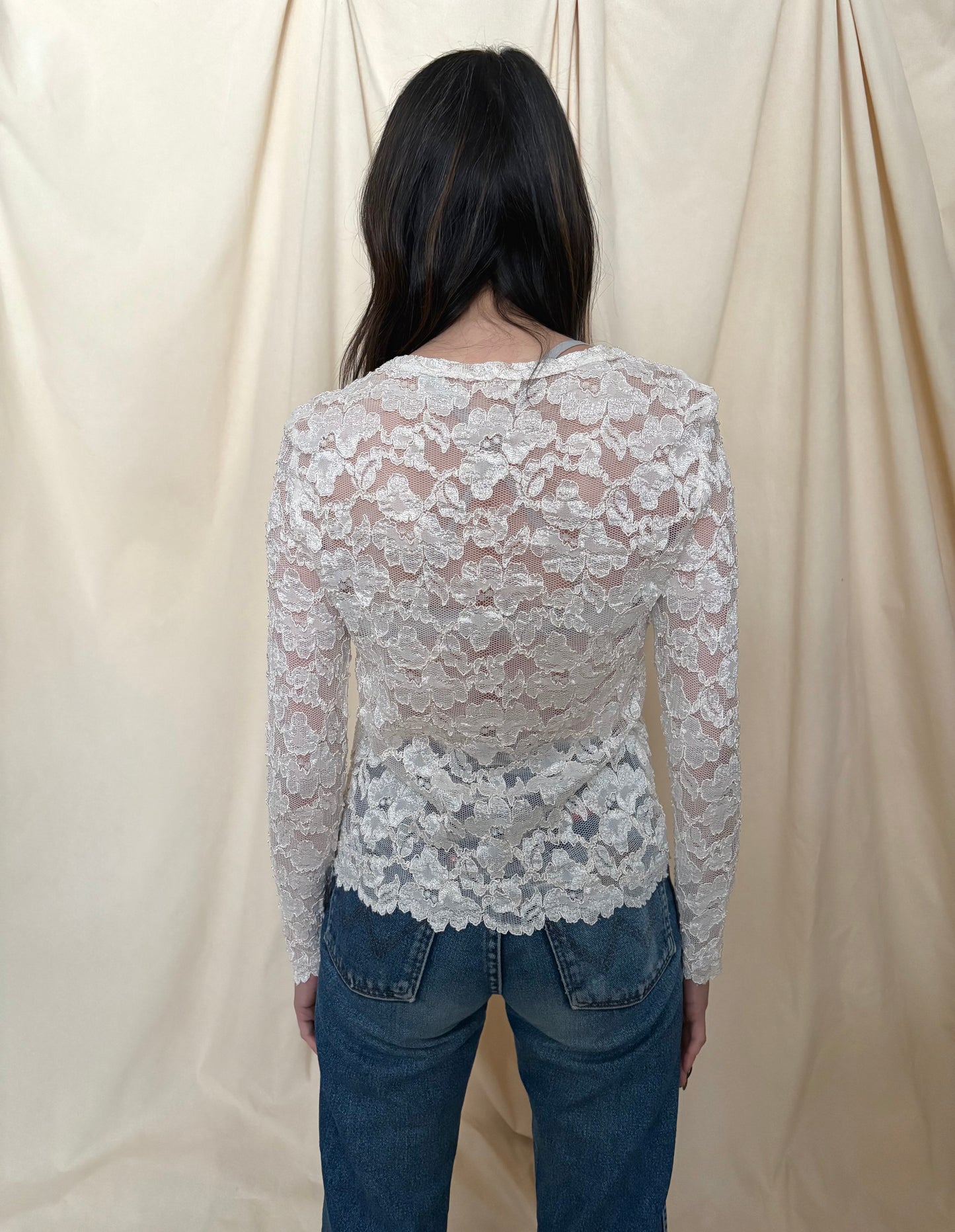 90s White Lace Button Up