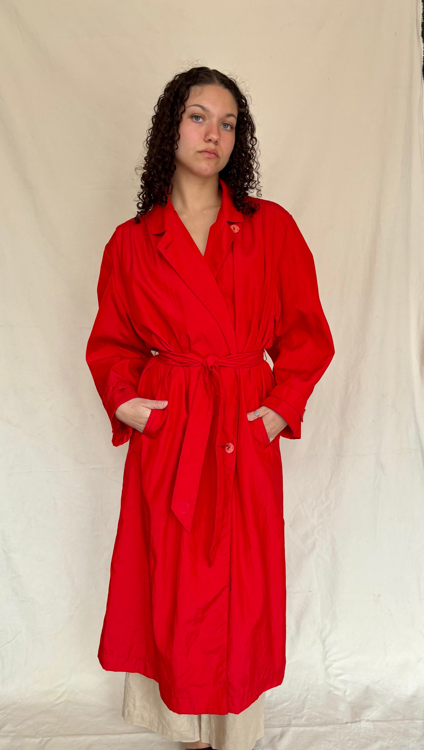 Classic tomato red trench coat