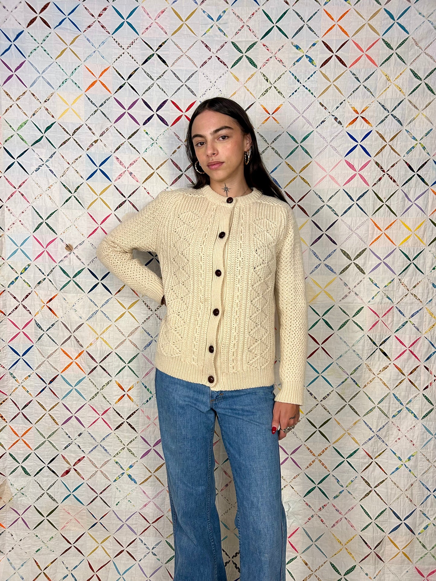 Cream 100% wool Irish wool cardigan