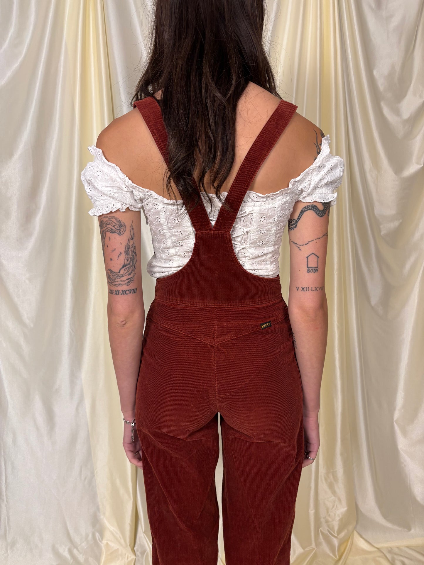 1970s burgundy corduroy overalls