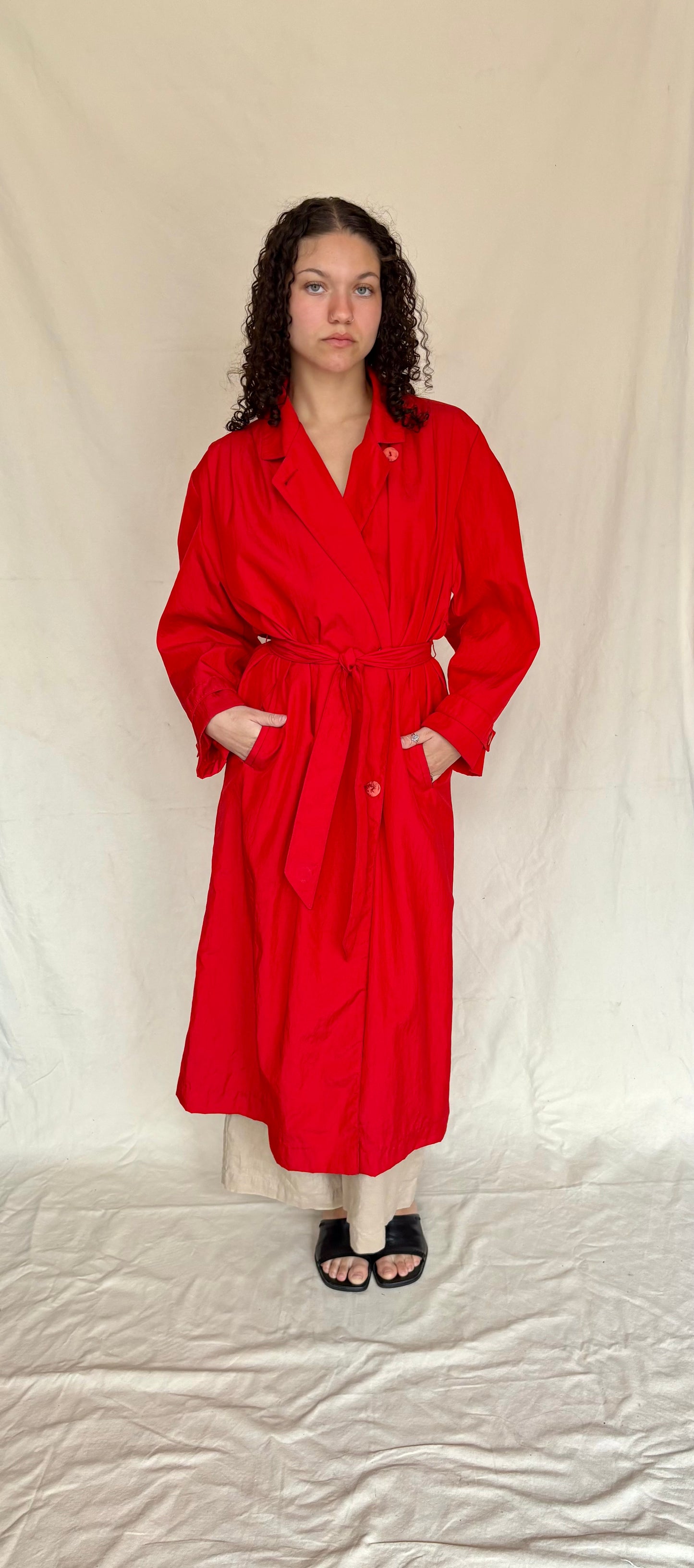 Classic tomato red trench coat