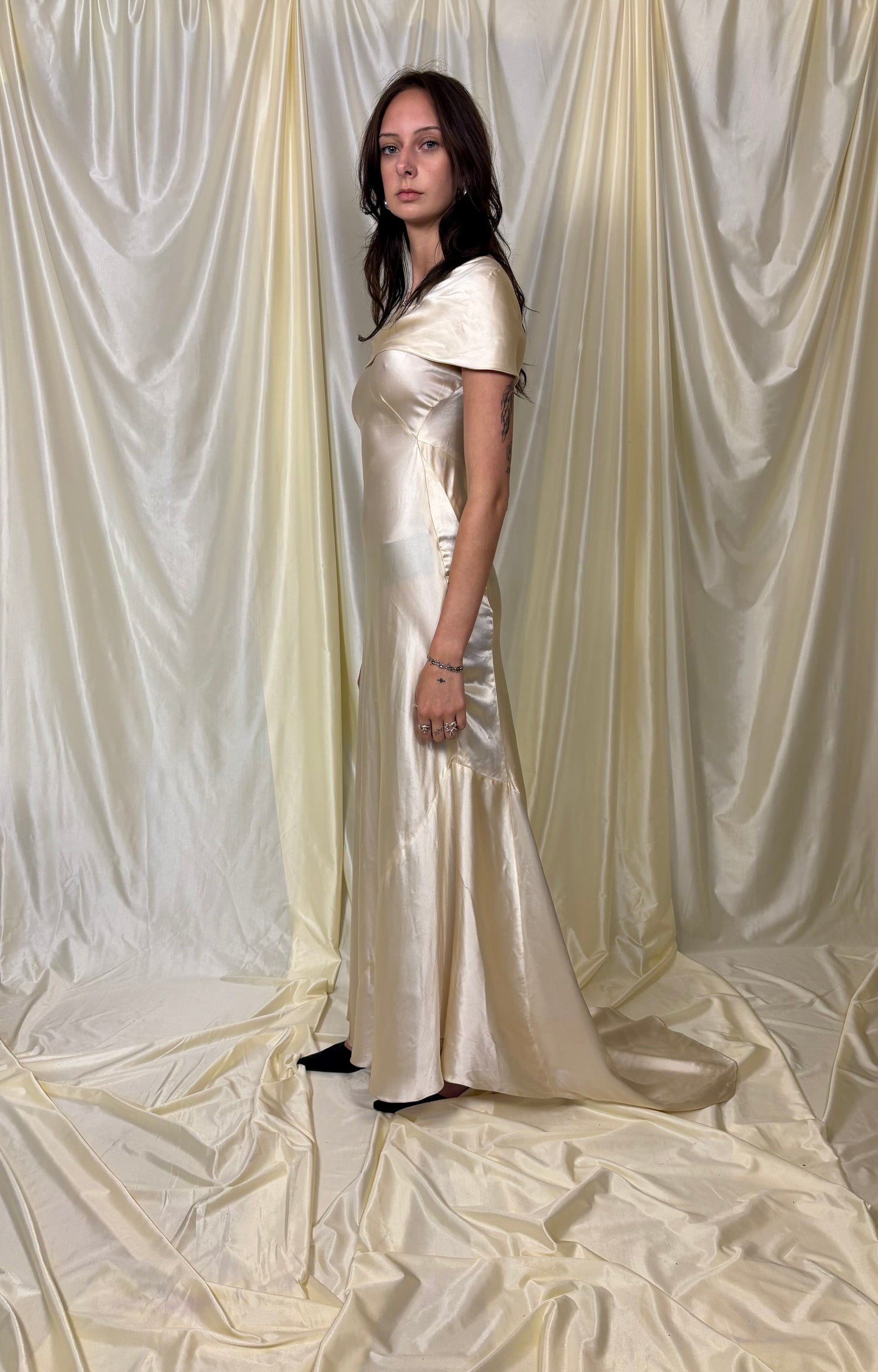 1920s/30s satin bias cut wedding gown with train