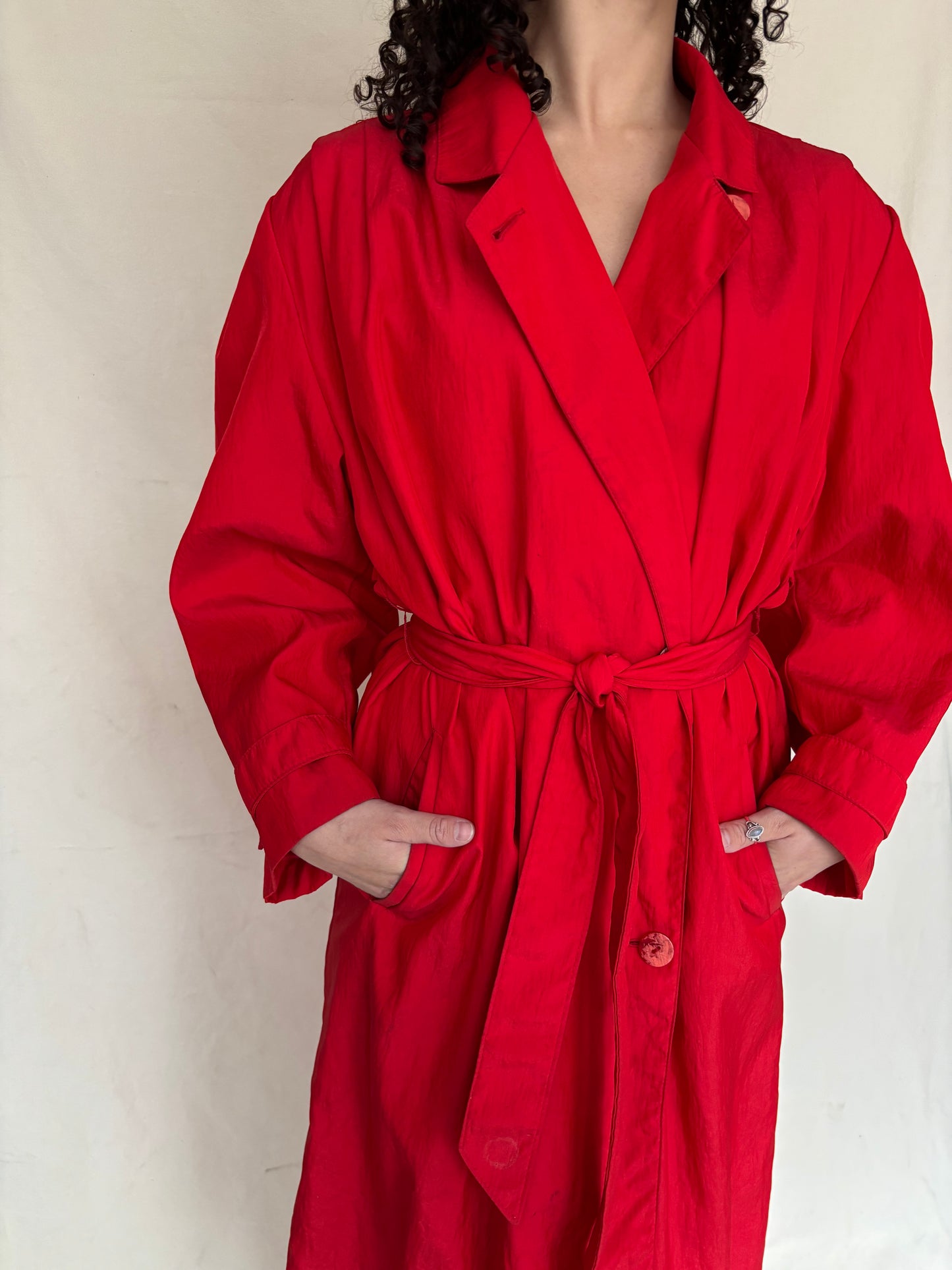 Classic tomato red trench coat