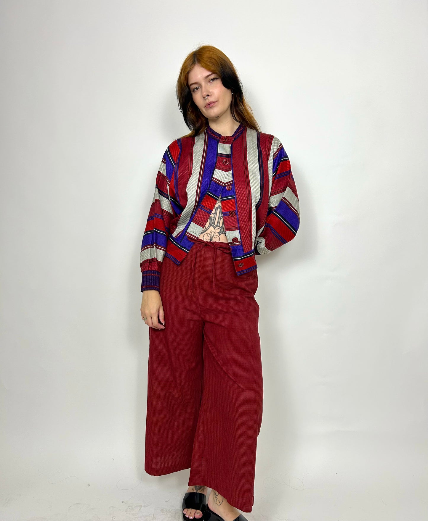 Oxblood Cotton Checker Pants