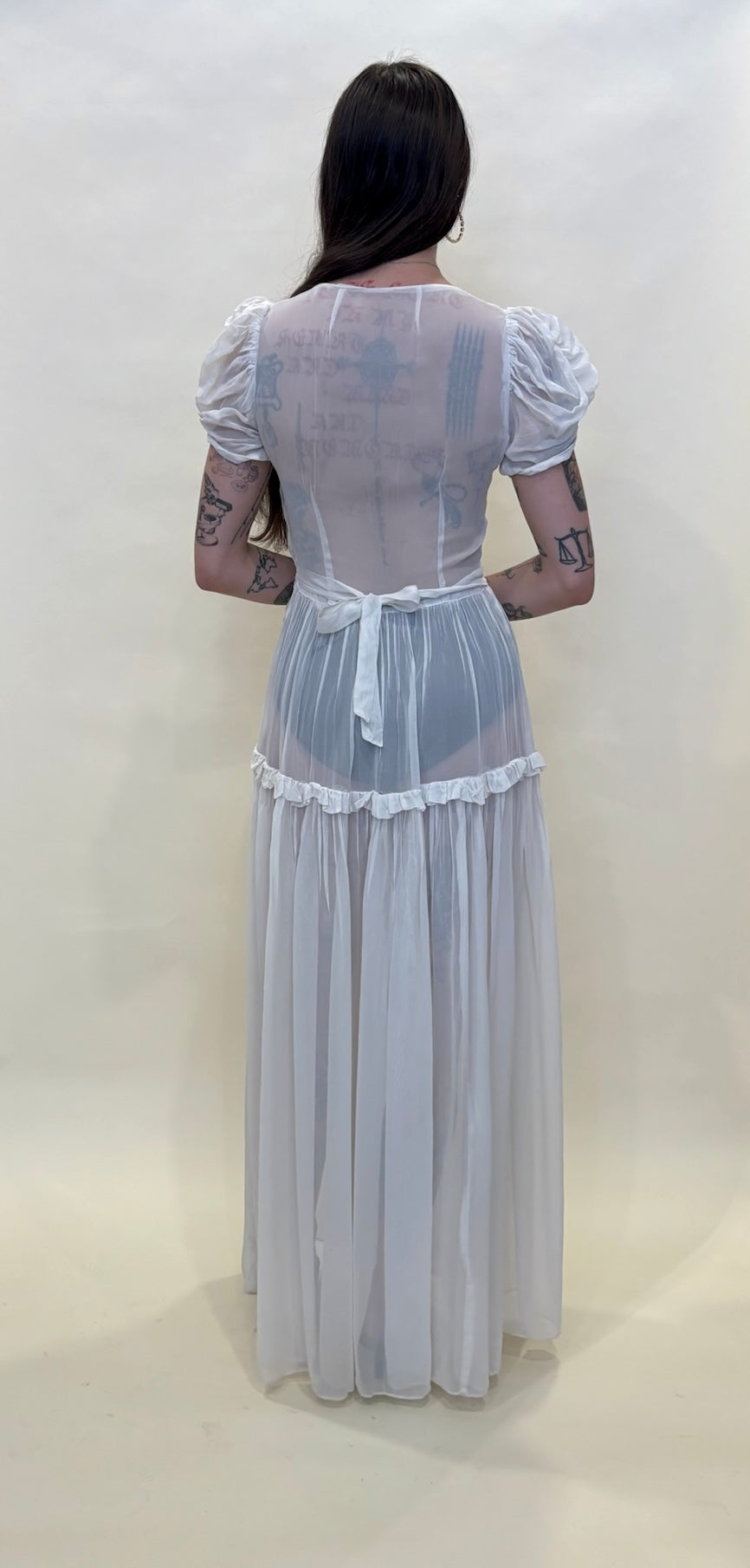 1930s white sheer button gown