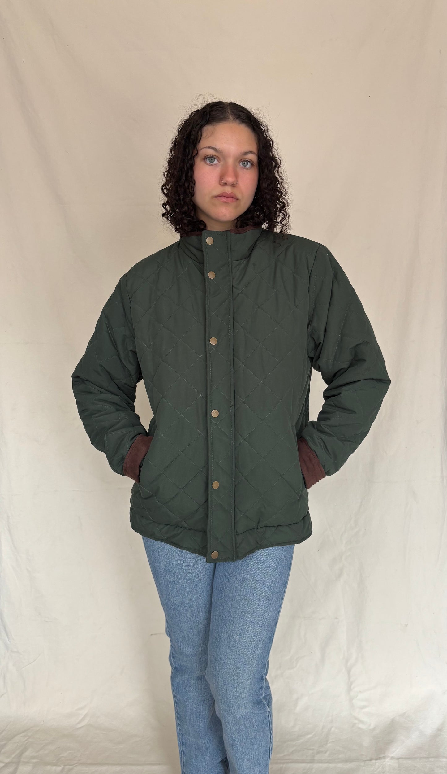 90s quilted forest green jacket