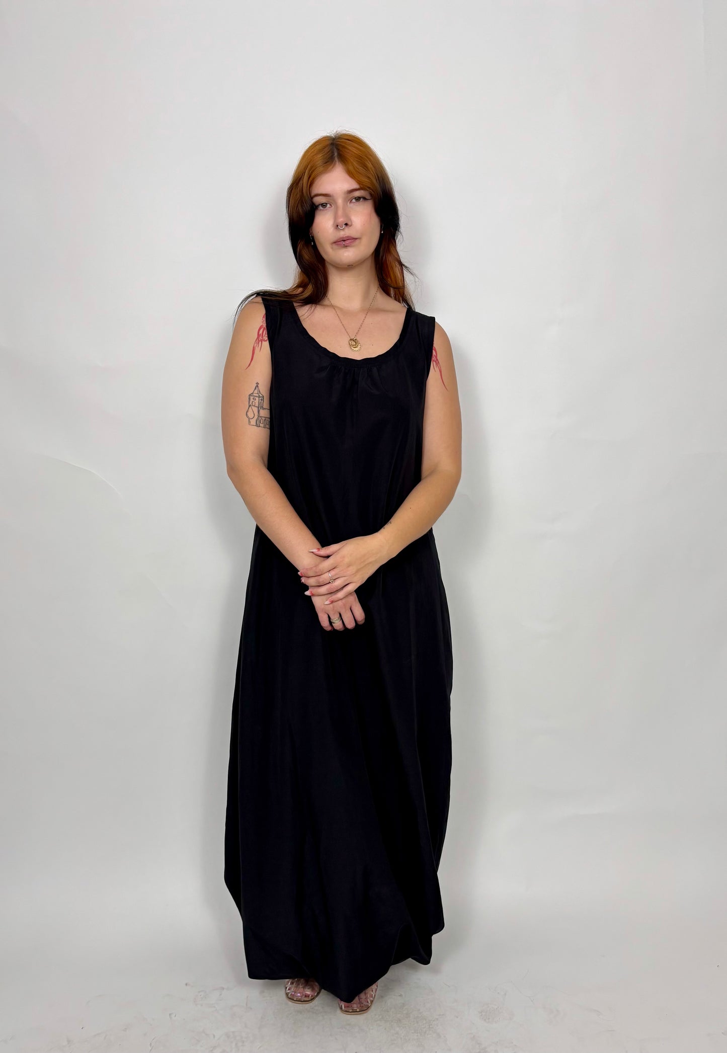 y2k DKNY black loose maxi dress with bubble hem