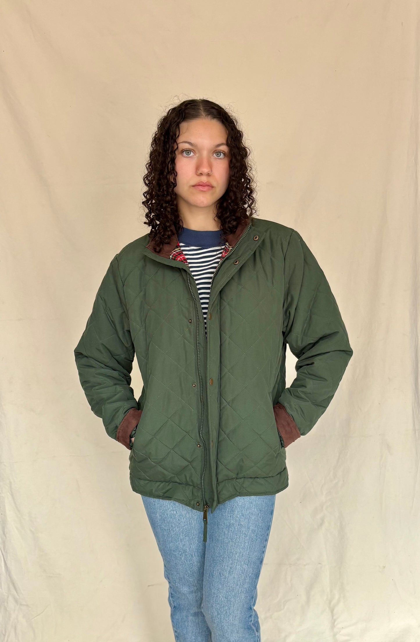 90s quilted forest green jacket