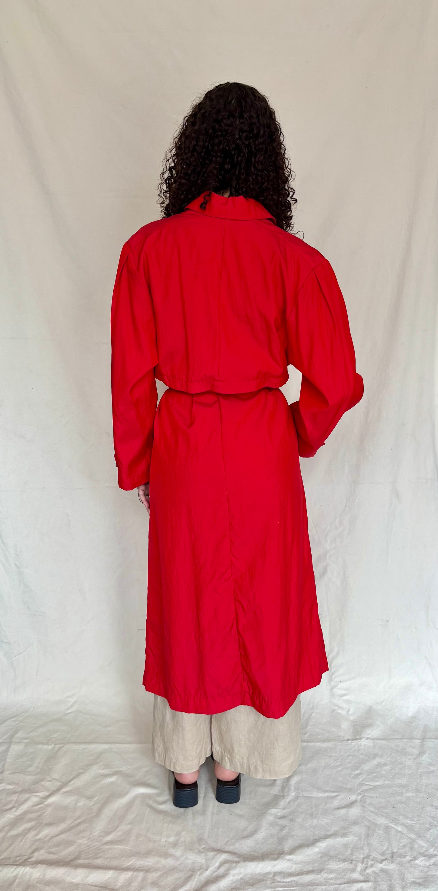 Classic tomato red trench coat