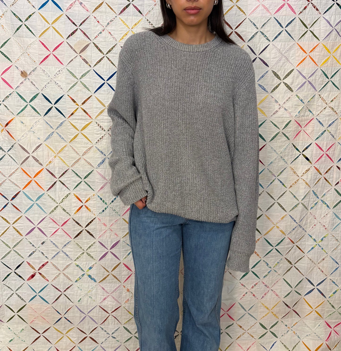 Grey Ribbed Cotton Sweater