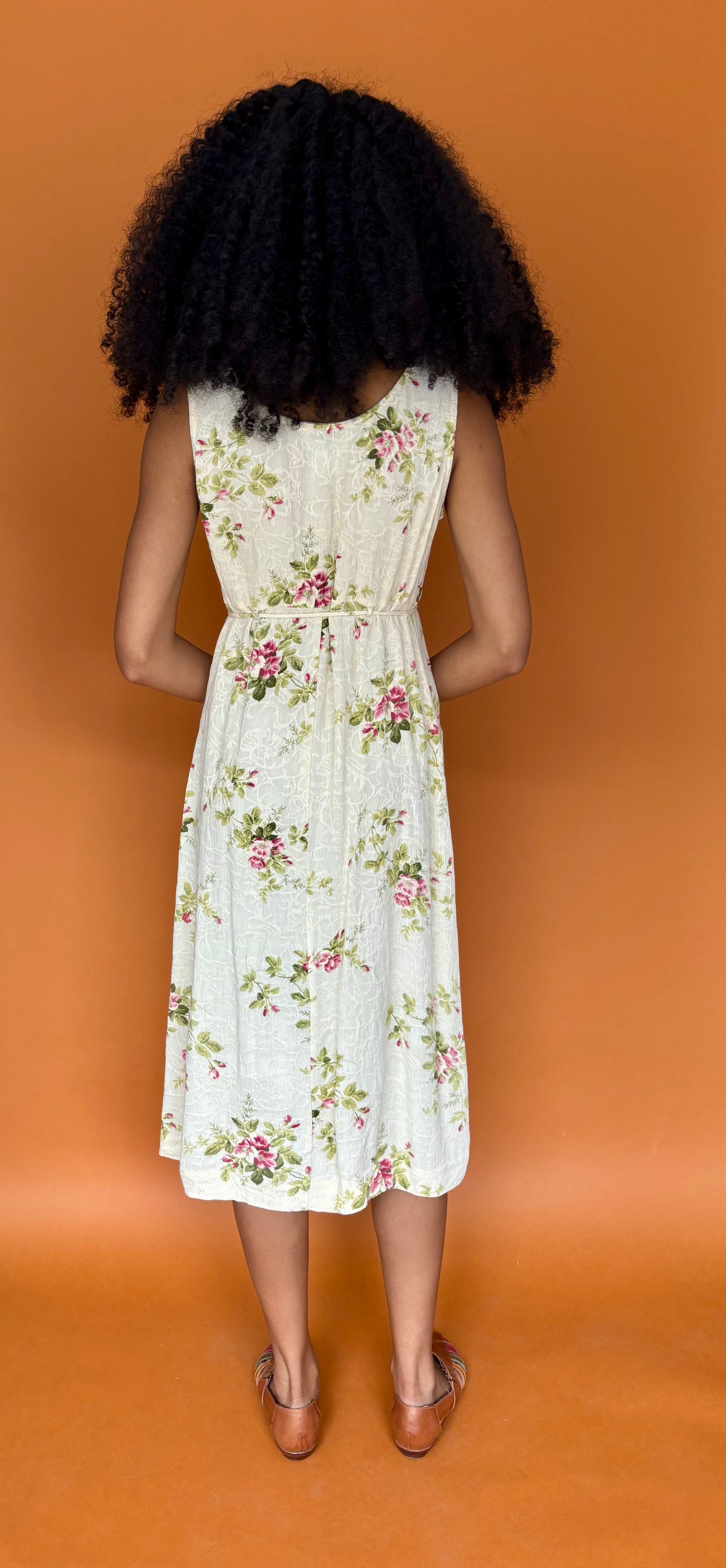 90s cream floral rayon midi dress