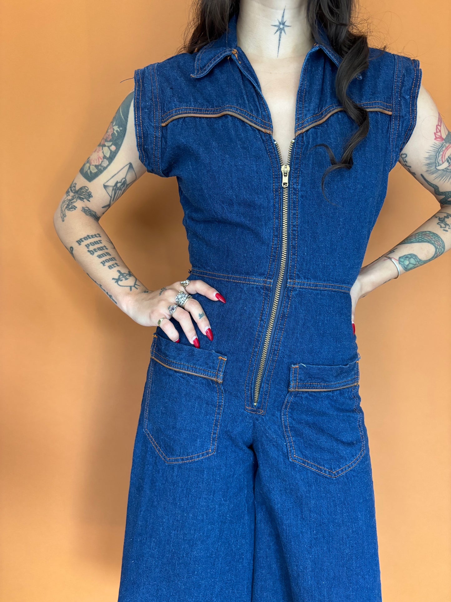 1970s denim culotte jumpsuit