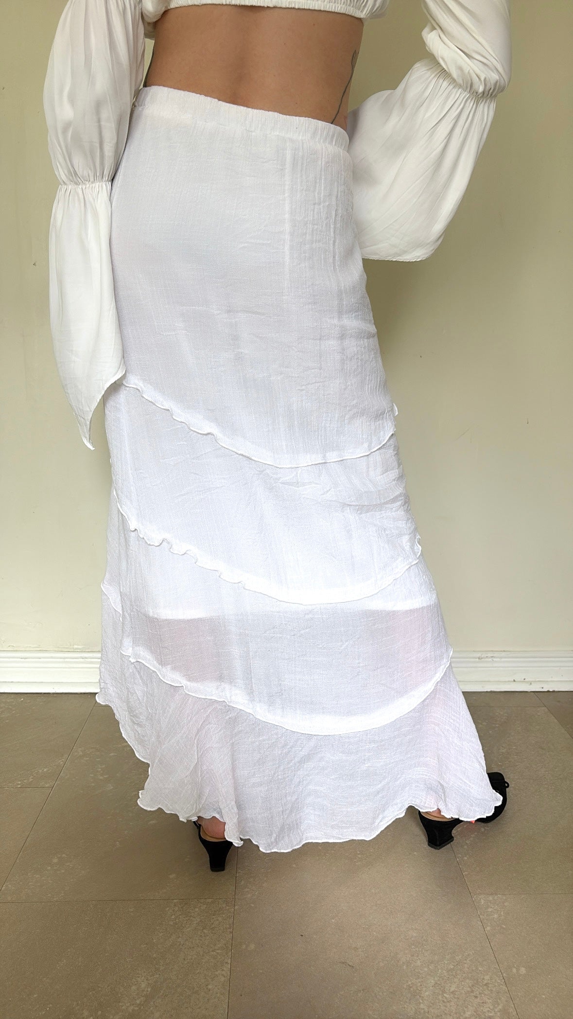 White Rayon Maxi Skirt