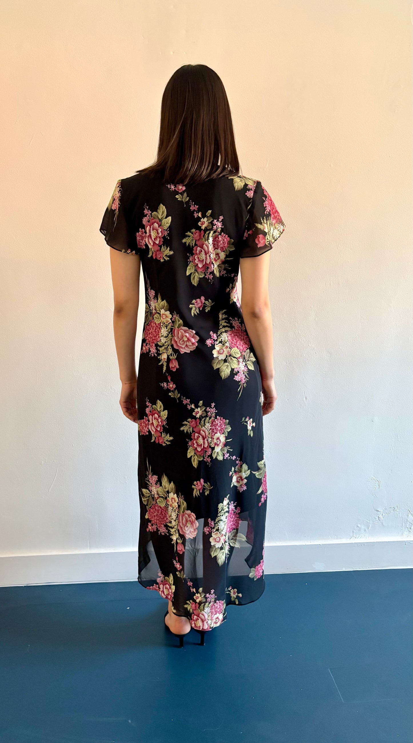 90s floral bias cut dress sweetheart neckline