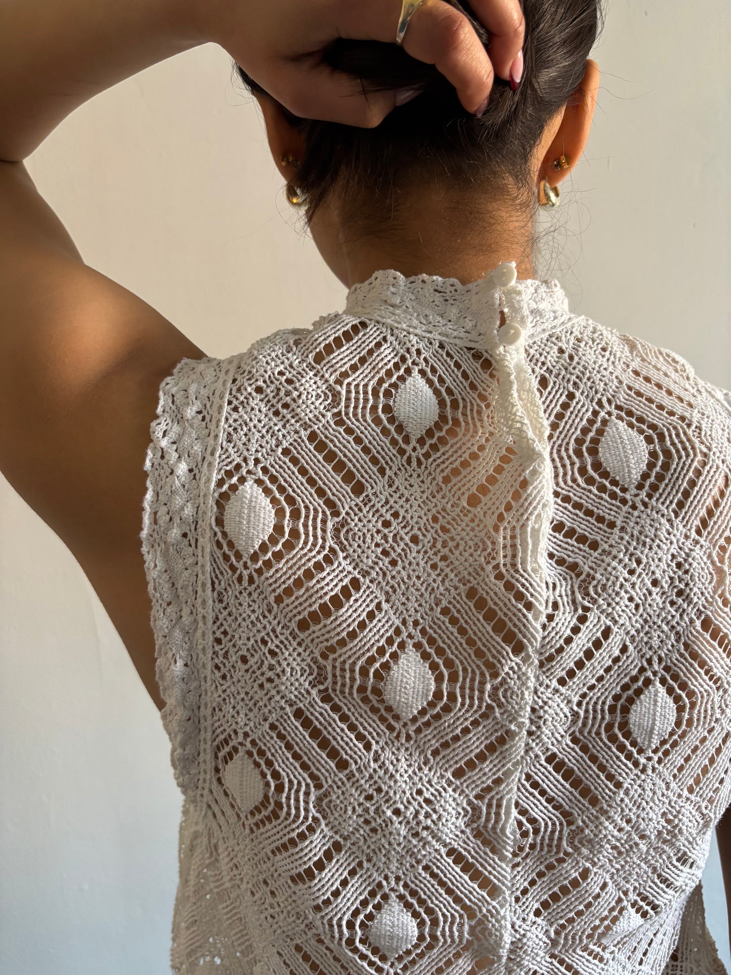White crochet mock neck tank