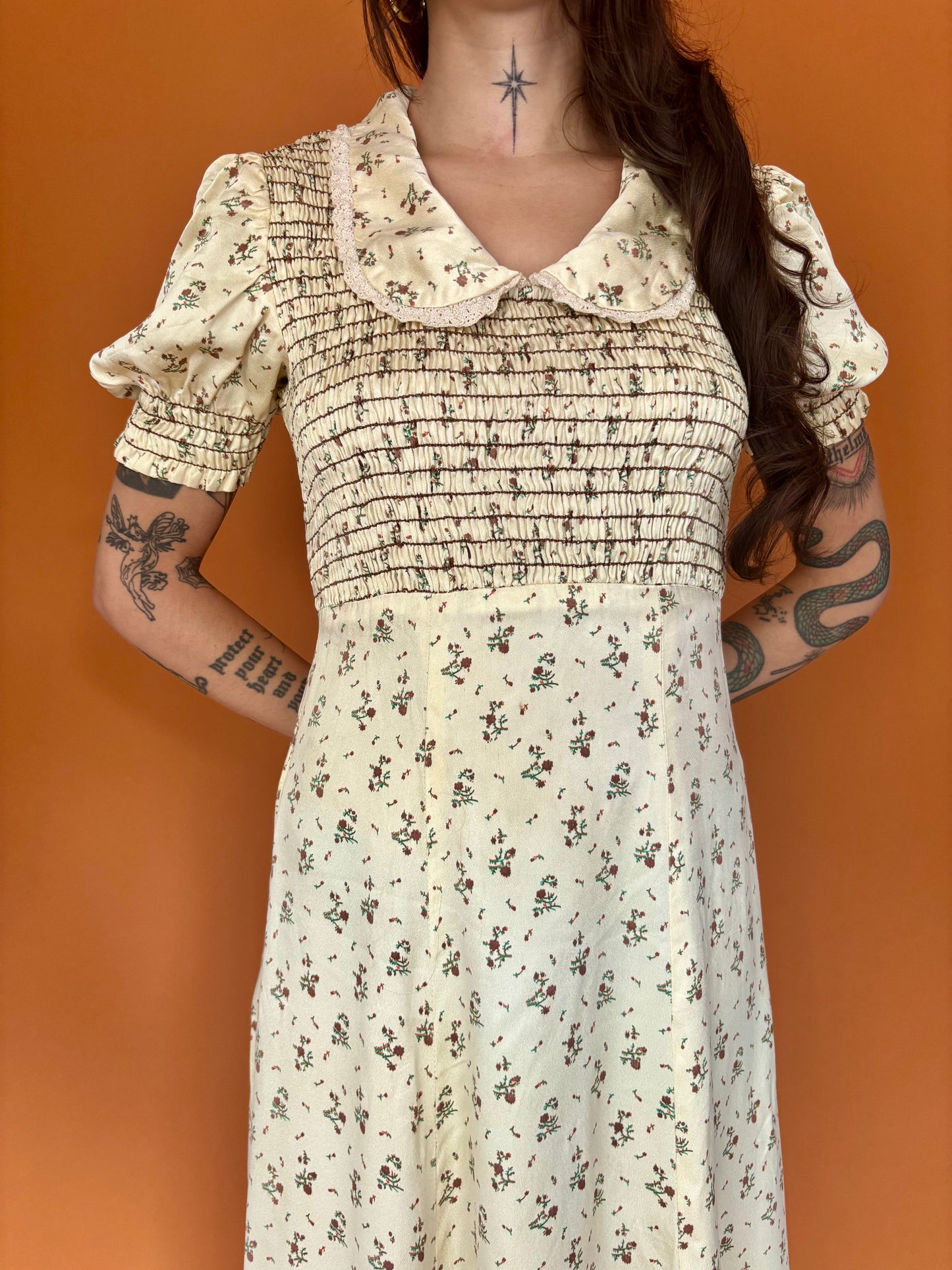 Satin 70s prairie dress