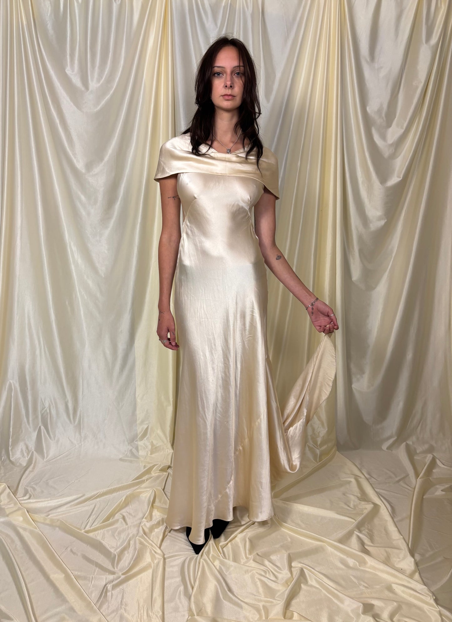 1920s/30s satin bias cut wedding gown with train