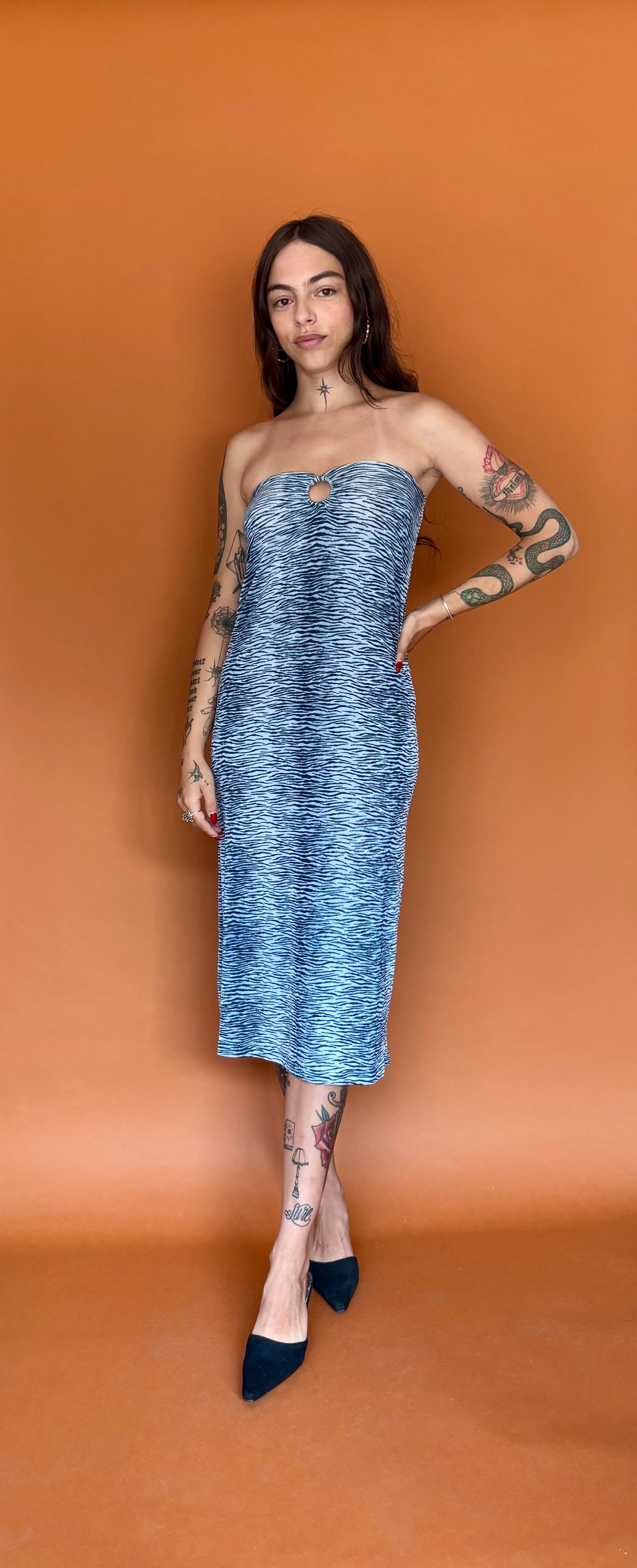 Y2K blue tiger print tube dress
