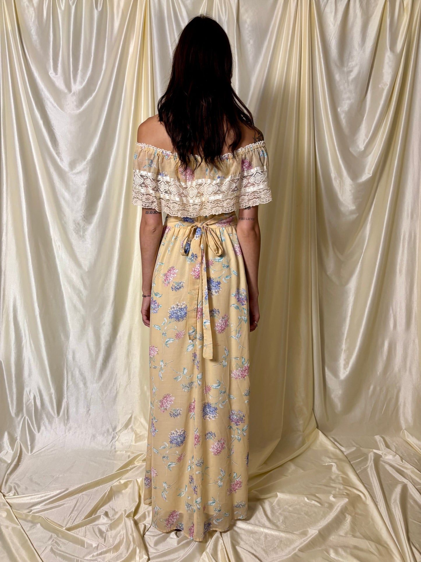 70s butter yellow prairie dress