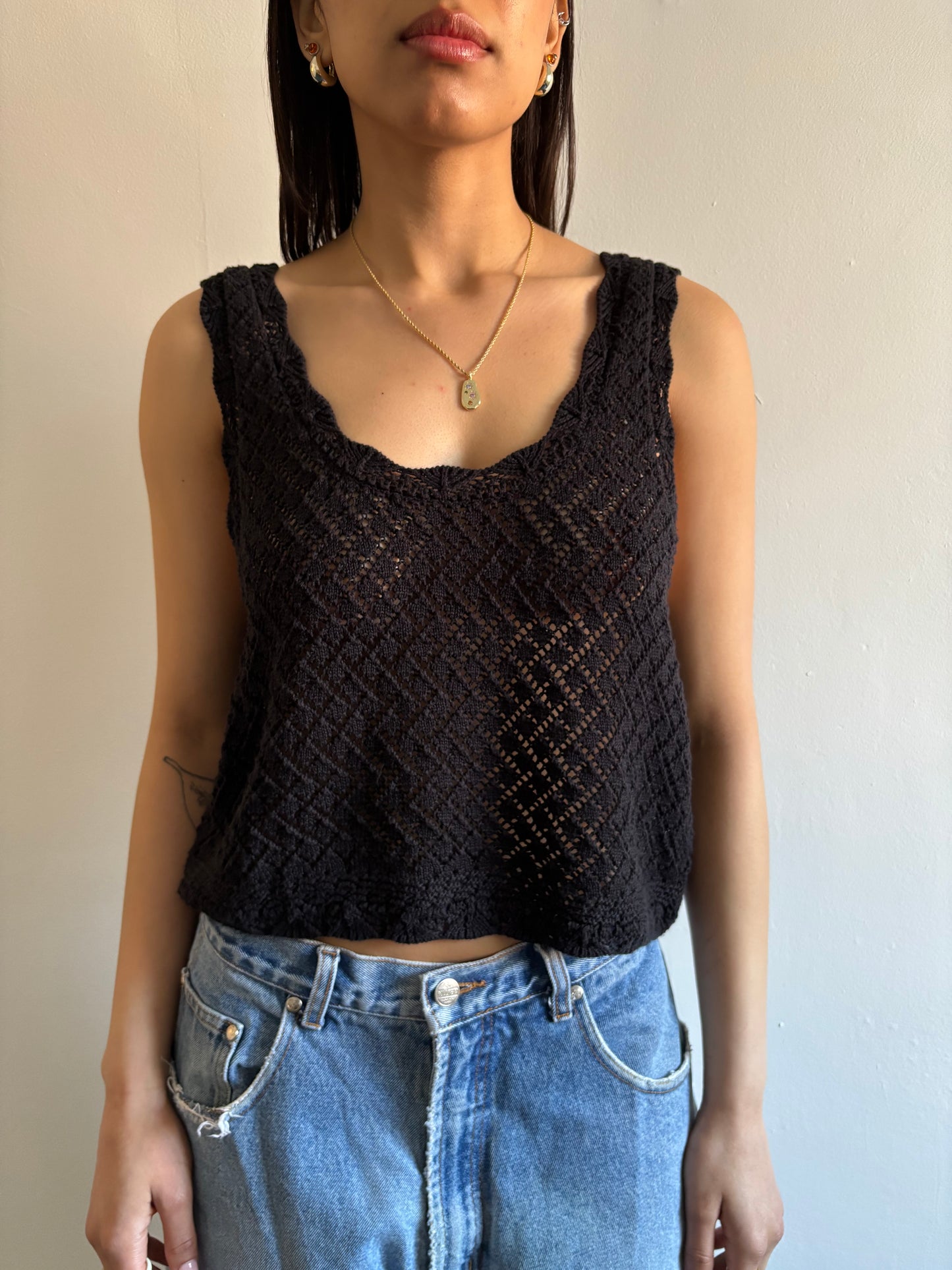 Black crochet summer tank