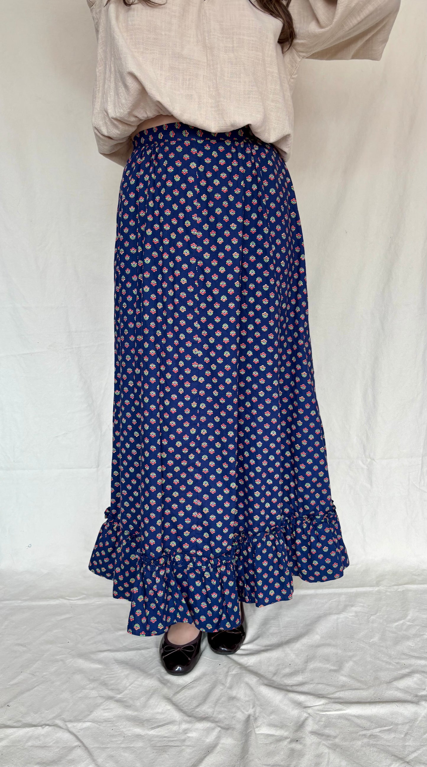1970s blue cotton prairie skirt