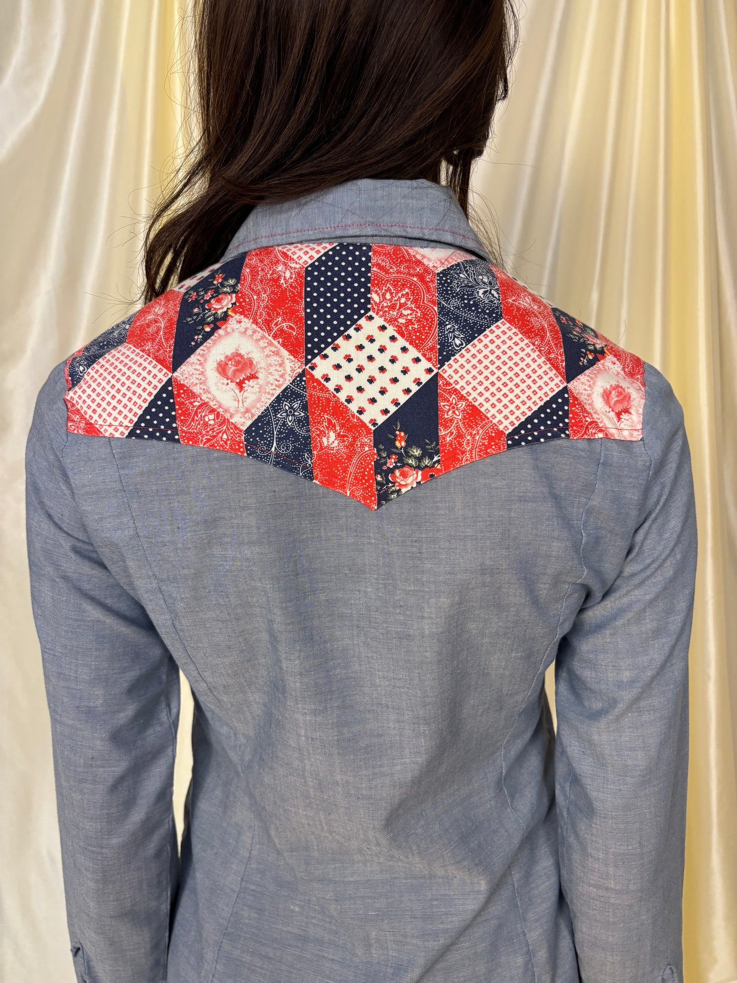 70s chambray patchwork button up