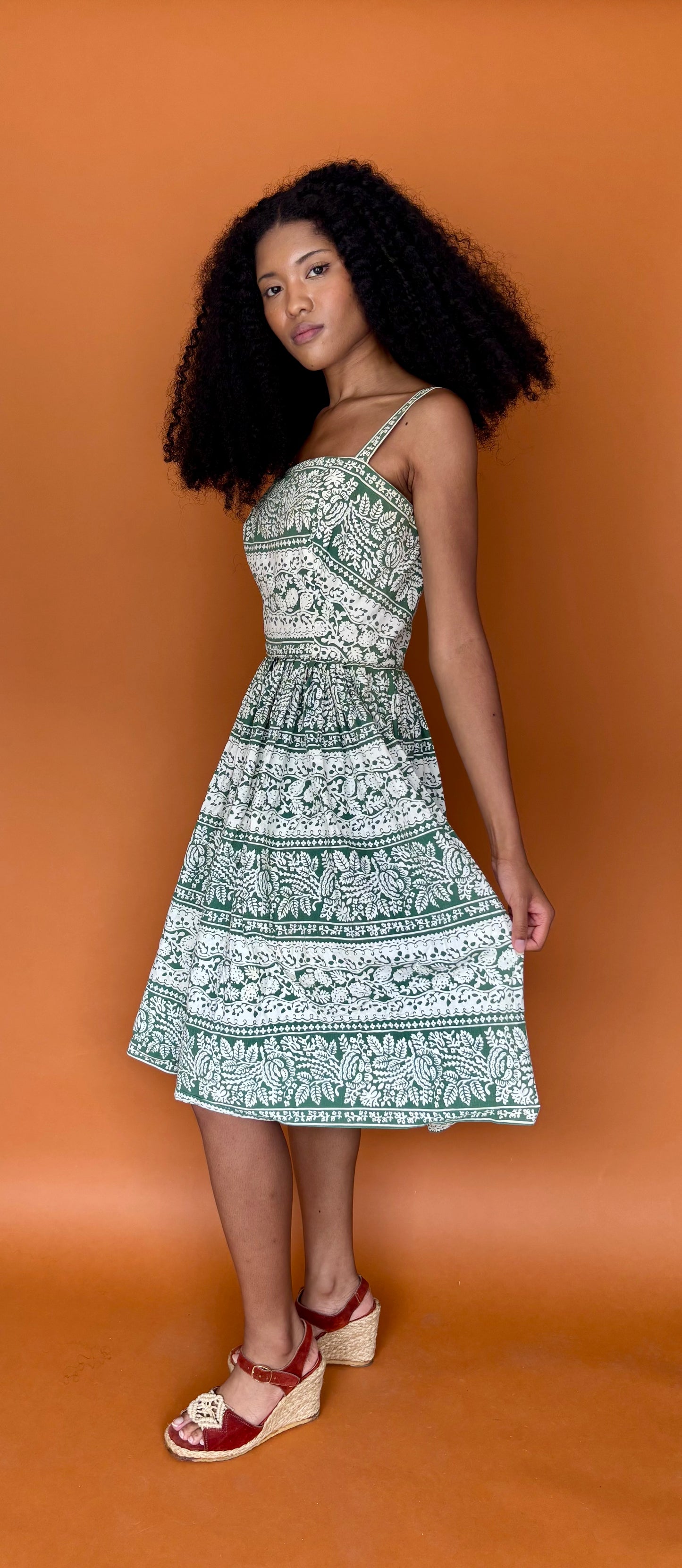 Green patterned 1950s sundress