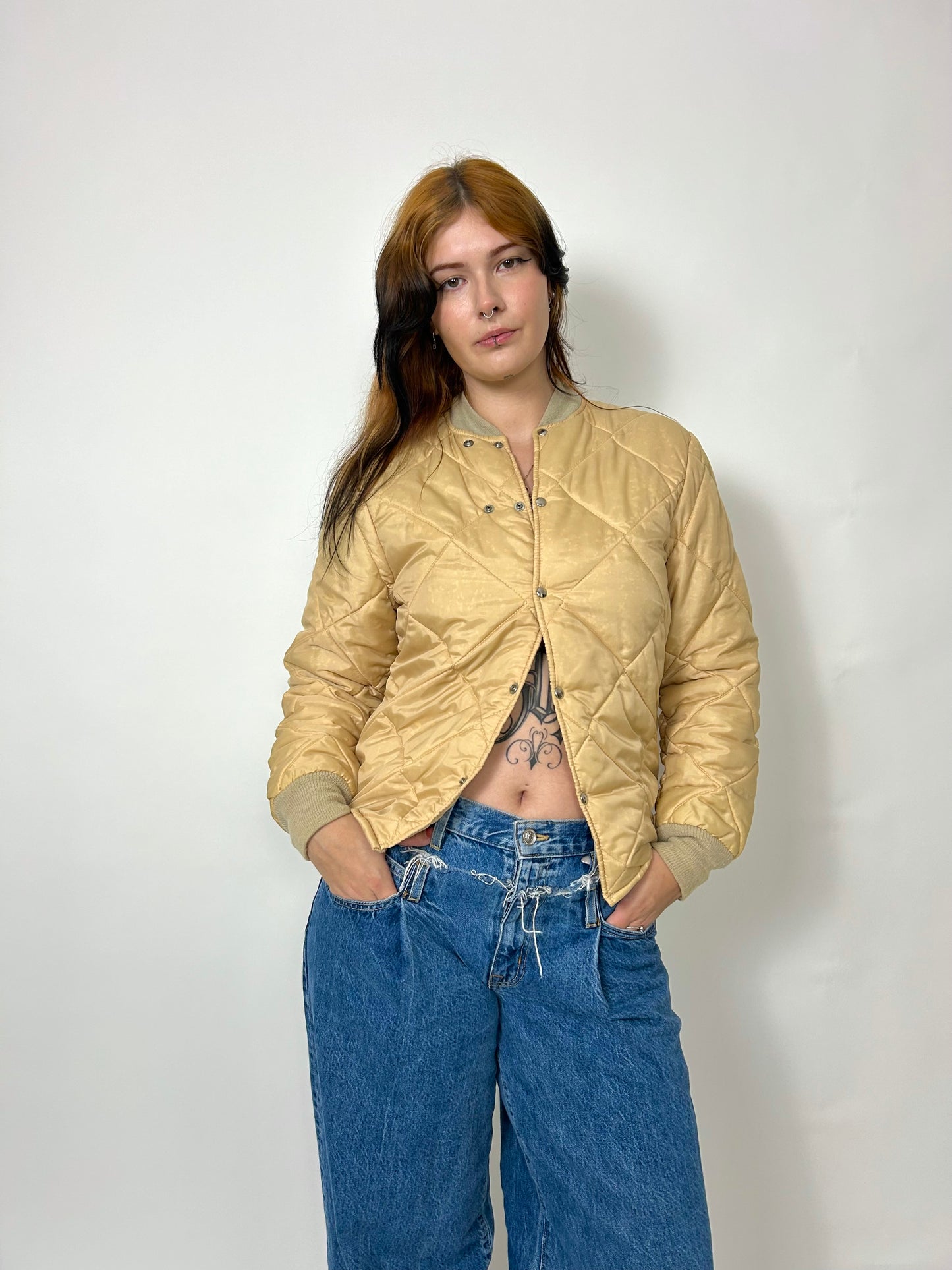 1970s Quilted Metal Snap Jacket in Camel