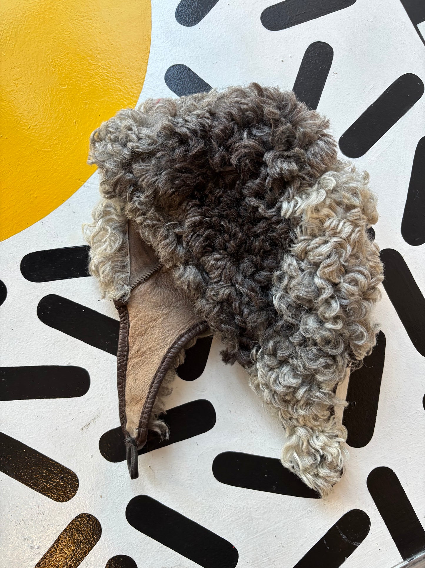 Grey curly Mongolian lamb fur bonnet