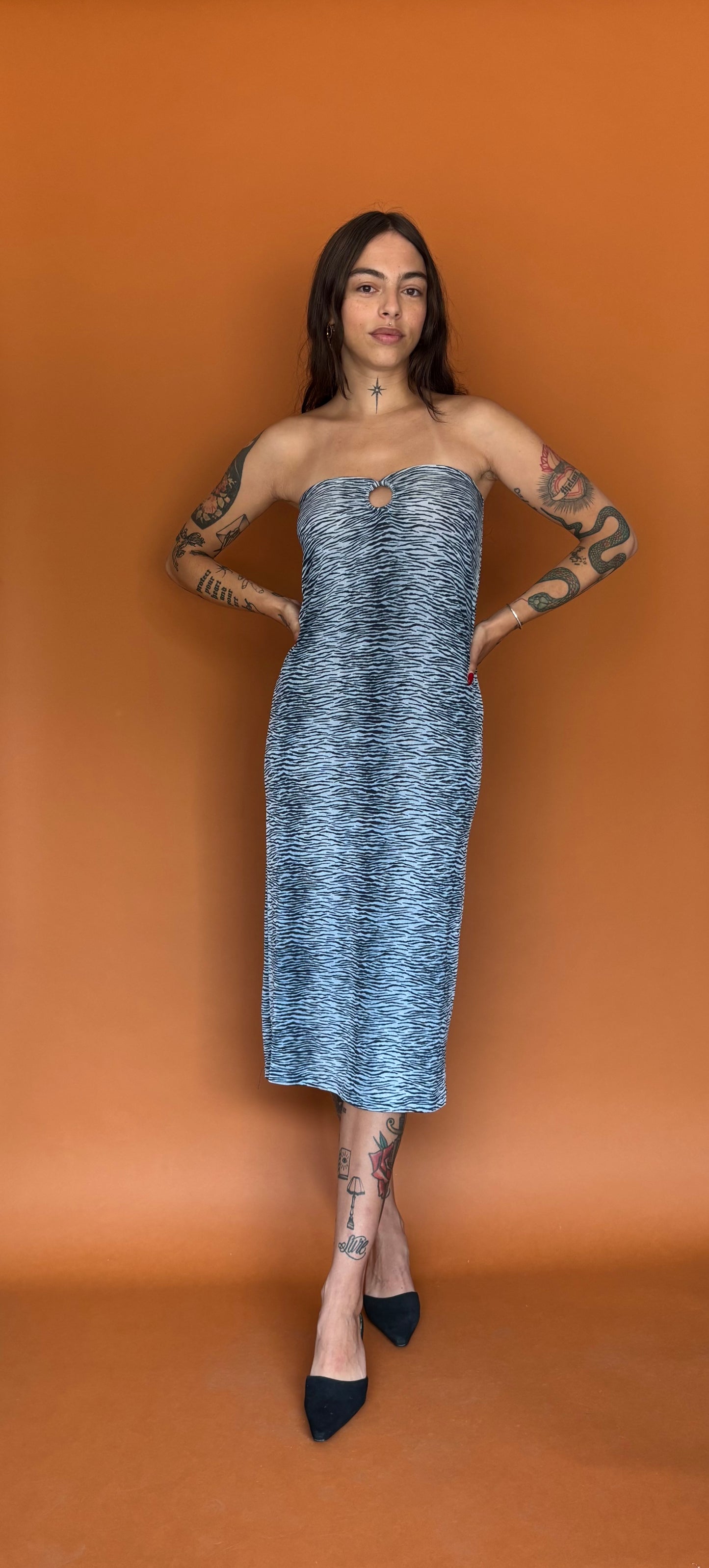 Y2K blue tiger print tube dress