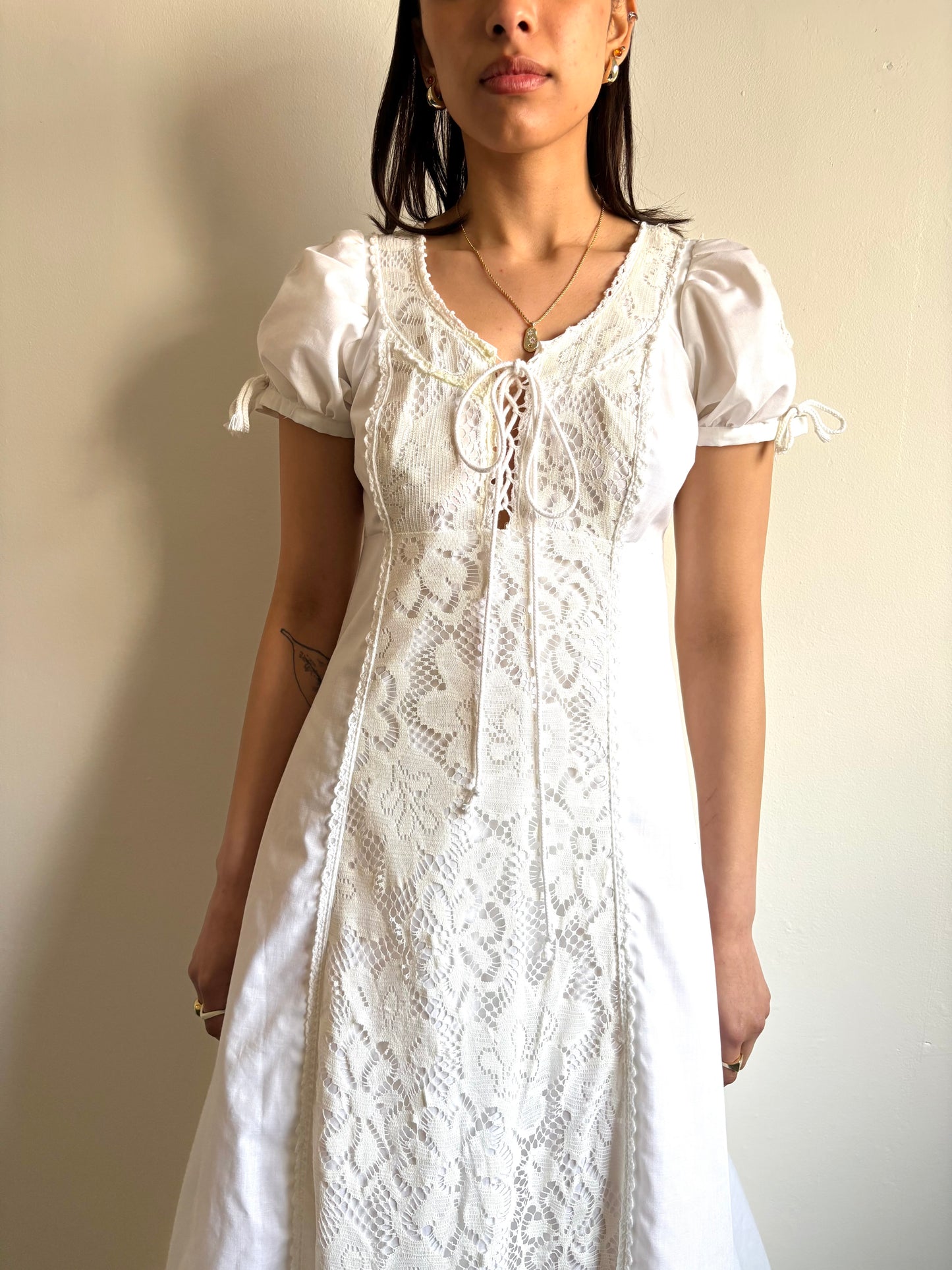 Gunne Sax black label white cotton prairie dress