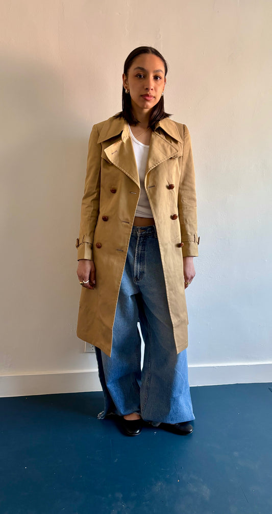 Classic mid length tan trench coat