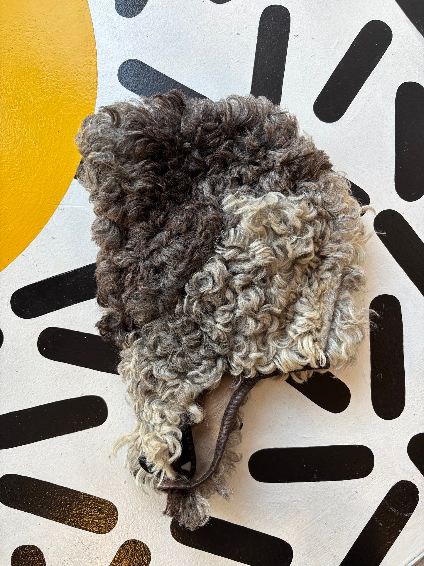 Grey curly Mongolian lamb fur bonnet