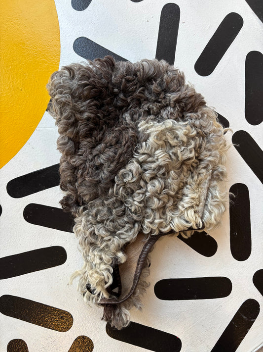 Grey curly Mongolian lamb fur bonnet