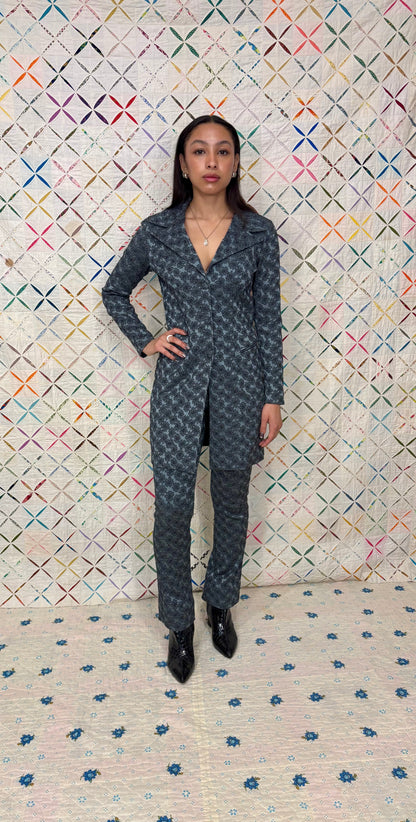 Silver floral 90s 2 piece suit