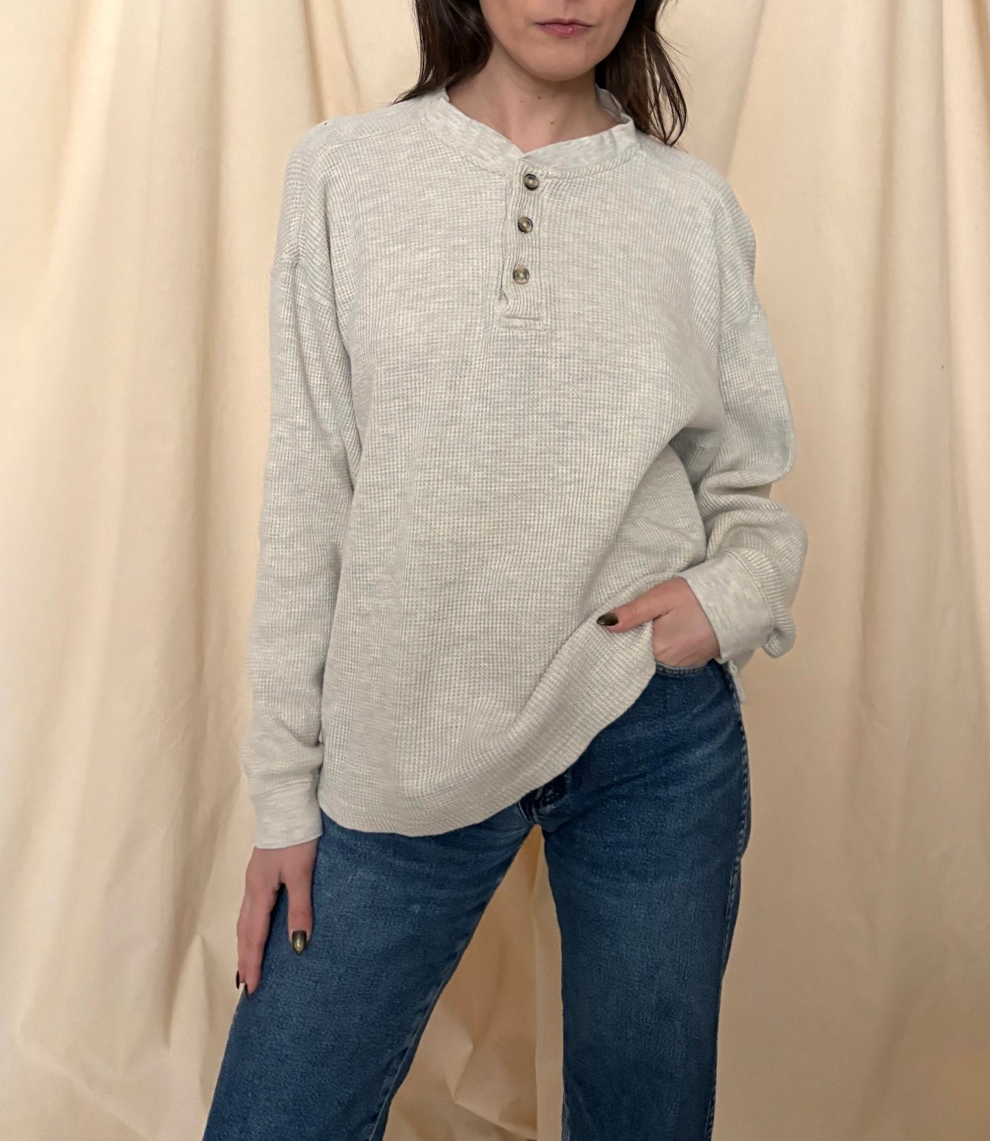 Heather Grey Waffle Knit Pullover