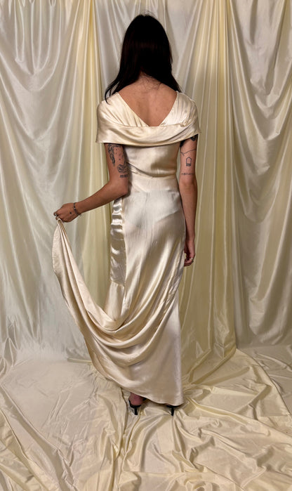 1920s/30s satin bias cut wedding gown with train