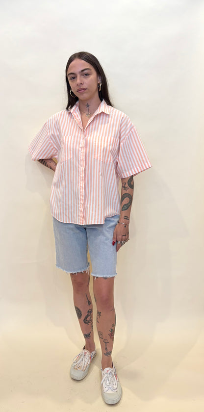 1980s Salmon Striped Button Up