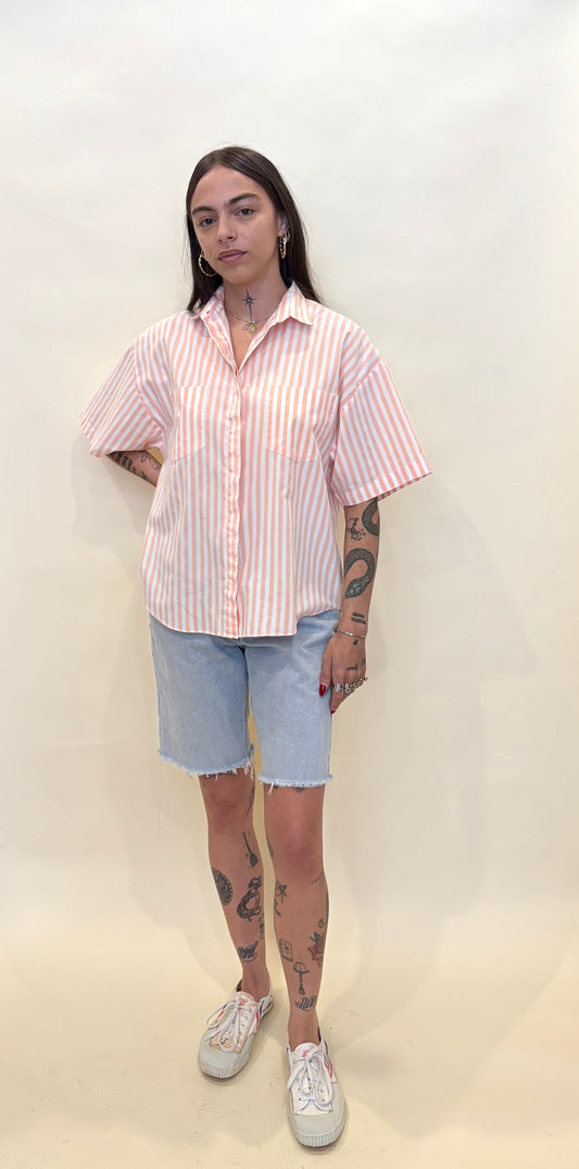 1980s Salmon Striped Button Up