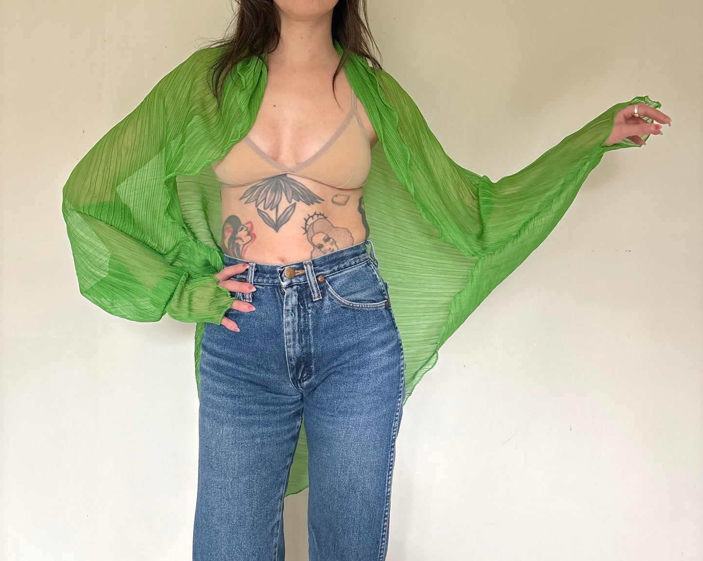 Sheer green mesh shawl