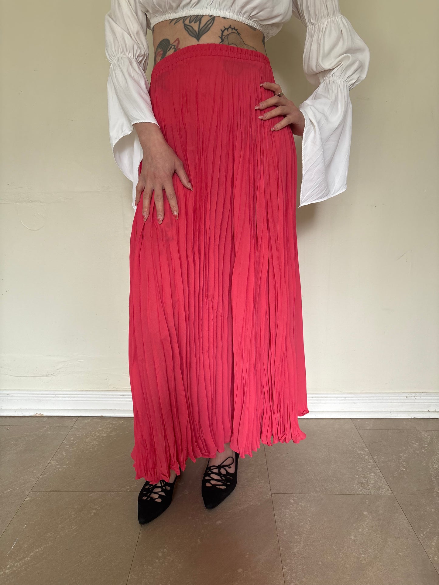 90s pleated coral maxi skirt